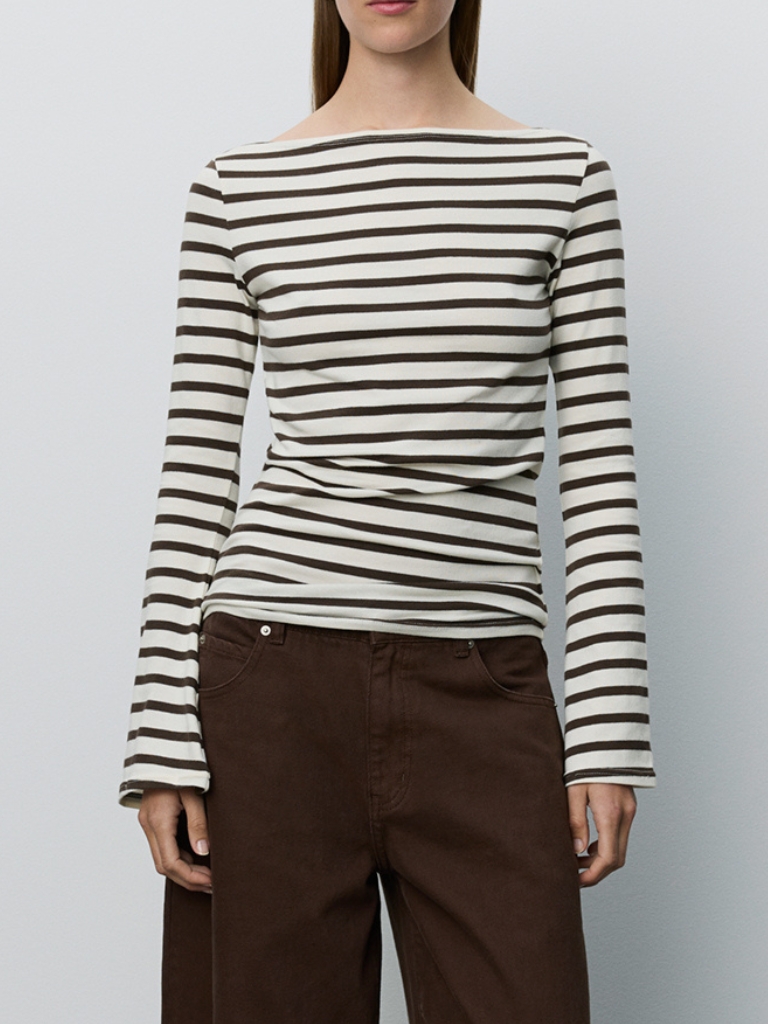 Langarmshirt - CeceSW Boat-Neck Long-Sleeve, Brown Striped – Bild 2