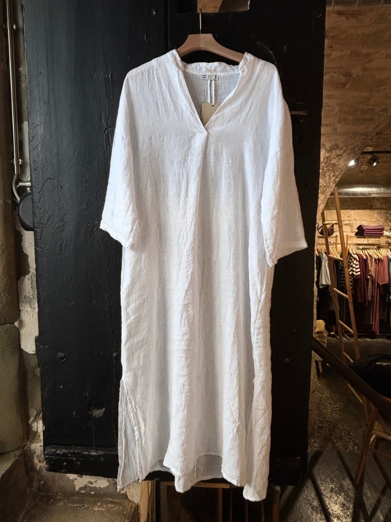 Leinen Kleid - Lang, Weiss