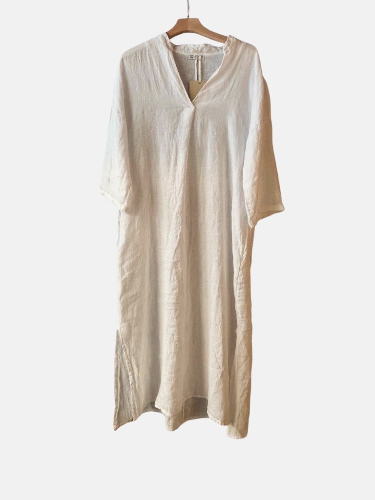 Leinen Kleid - Lang, Weiss