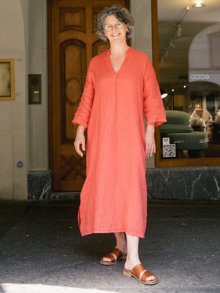 Leinenkleid - Long, Koralle