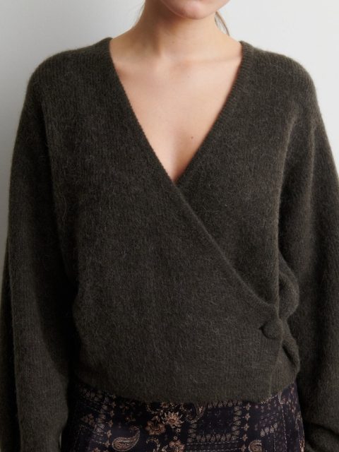 Pullover - Gabby Wrap Knit, Black Olive – Bild 6