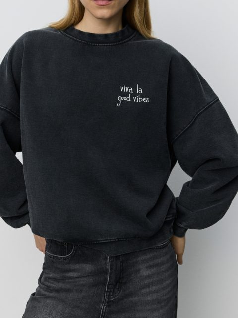 Sweatshirt - ParosSW Oversized Printed, Washed Black – Bild 7