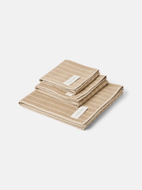 Studio Feder Una Handtuch aus Bio-Baumwolle in Sand Beige Rain mit hellen Streifen