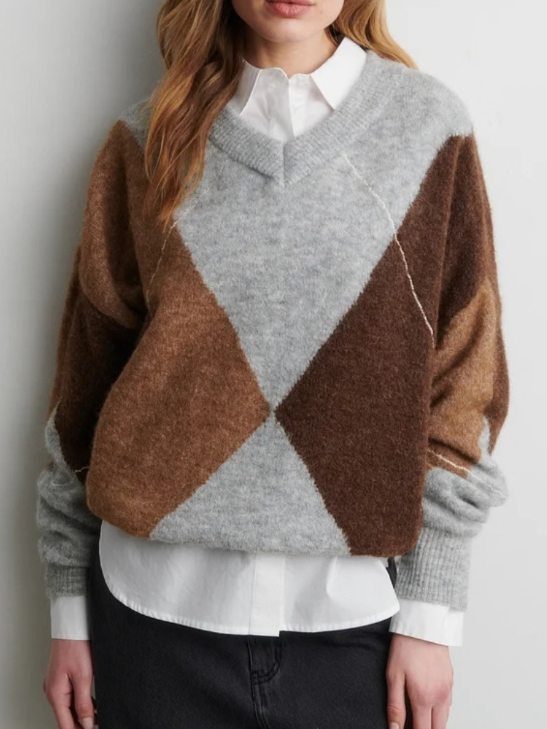 Pullover - Forca Knit V-Neck, Light Grey Melange
