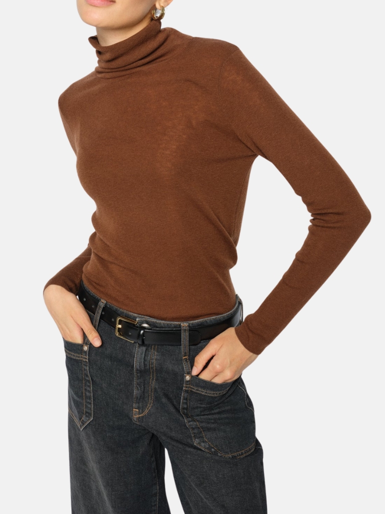 Mos Mosh Pullover - MMBouch Rollneck Knit in Downtown Brown
