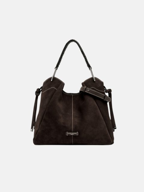 Gianni Chiarini Firenze Era Wildledertasche in Moka mit geflochtenem Lederhenkel