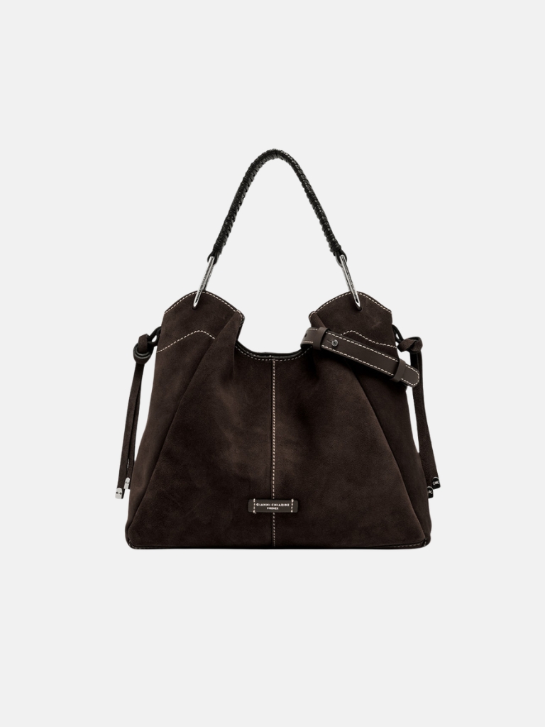 Gianni Chiarini Firenze Era Wildledertasche in Moka mit geflochtenem Lederhenkel