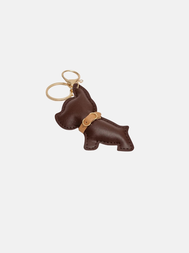 Bow19 Charm Bulldog Taschenanhänger in Braun mit Schlüsselring und Karabiner