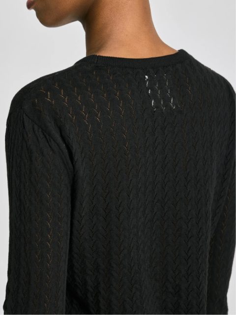 Top - Freja L/S Leaves Pointel Knit, Black – Bild 3