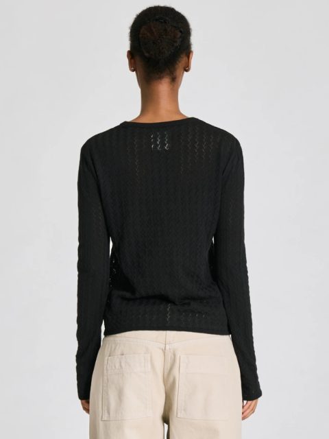 Alternative view of Top - Freja L/S Leaves Pointel Knit, Black