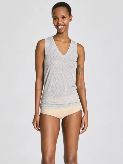 Top - Ottelia V-neck S’less Silk, Light Grey Melange – Bild 4