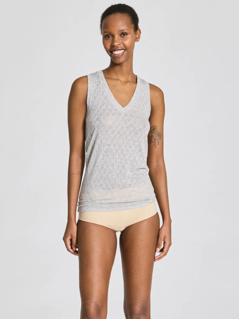 Top - Ottelia V-neck S’less Silk, Light Grey Melange – Bild 4