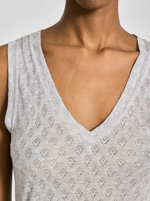 Top - Ottelia V-neck S’less Silk, Light Grey Melange – Bild 3