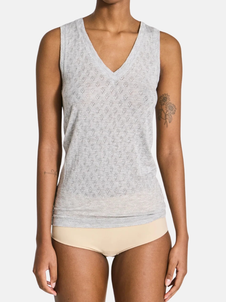 Top - Ottelia V-neck S’less Silk, Light Grey Melange