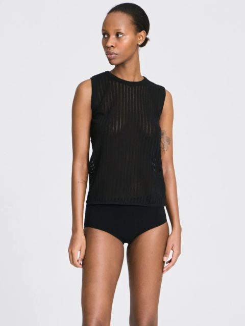 Top - Sofie Fishbone Pointel Knit, Black – Bild 4
