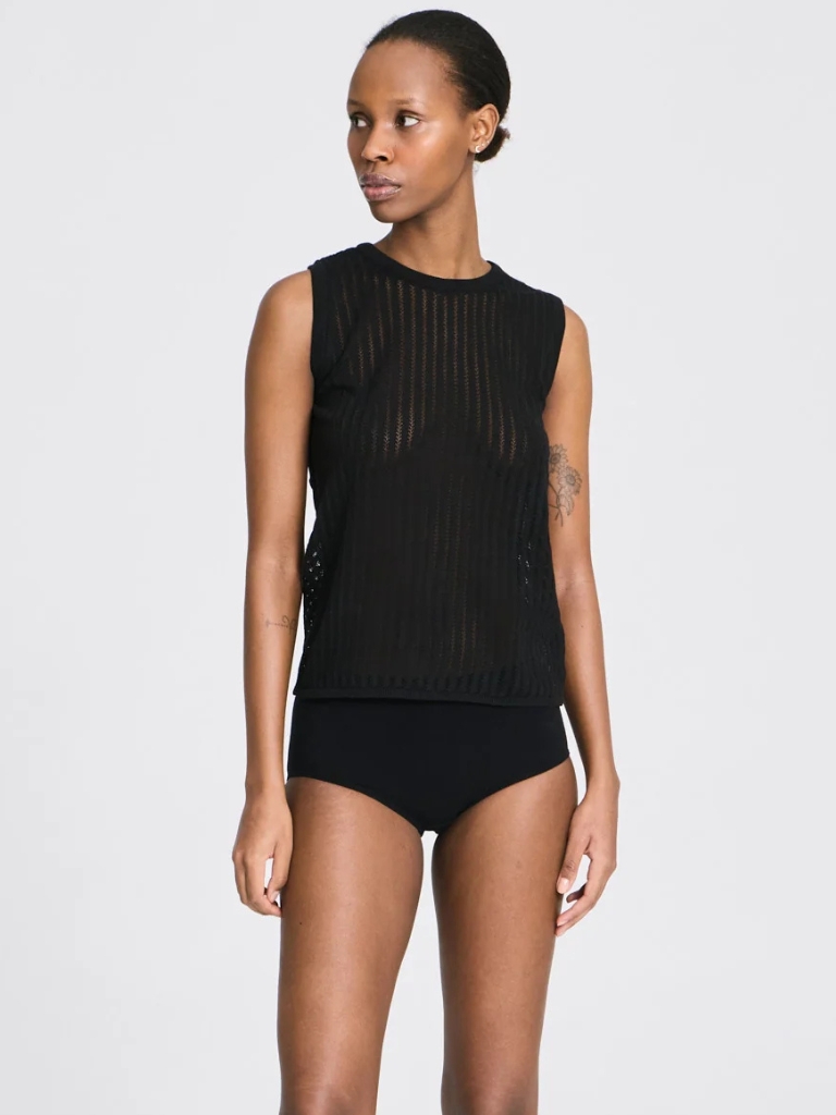 Top - Sofie Fishbone Pointel Knit, Black – Bild 4