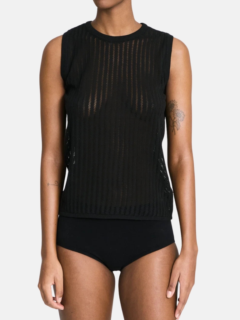 Top - Sofie Fishbone Pointel Knit, Black