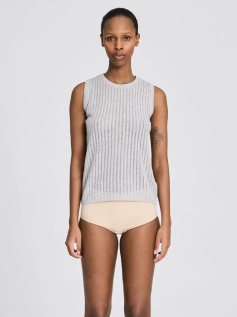 Top - Sofie Fishbone Pointel Knit, Light Grey Melange – Bild 4