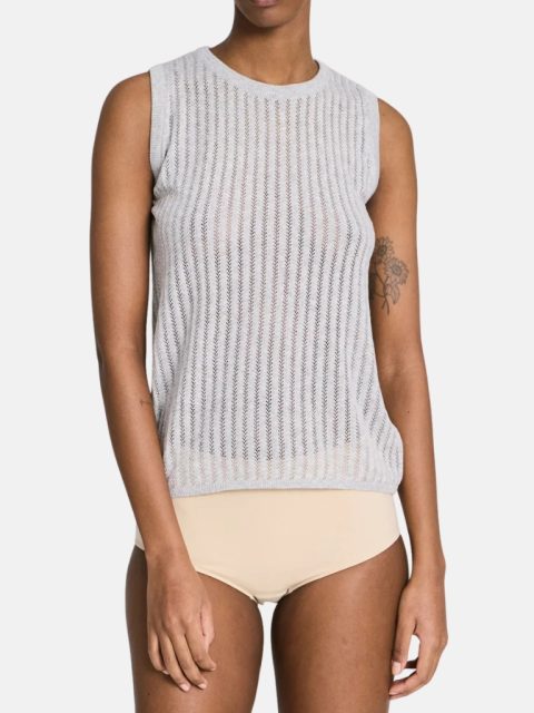 Top - Sofie Fishbone Pointel Knit, Light Grey Melange
