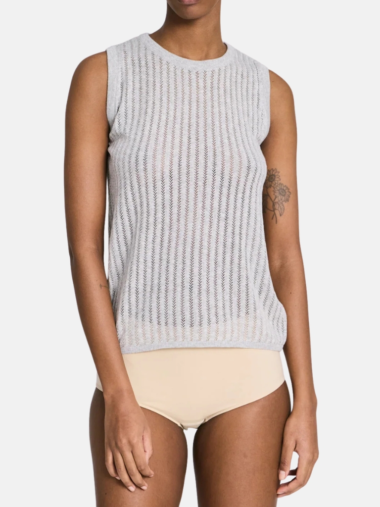 Top - Sofie Fishbone Pointel Knit, Light Grey Melange