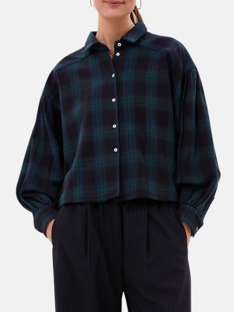 Bluse - Sarah Short, Green Tartan Check