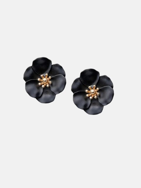 Ohrringe - Flower Small, Pearl Black