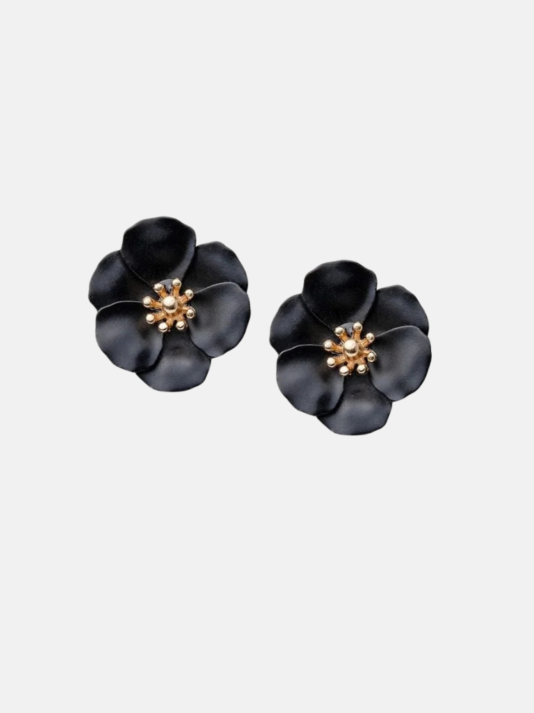 Ohrringe - Flower Small, Pearl Black