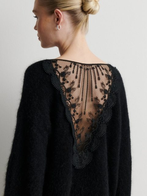 Alternative view of Pullover - Brook Knit Lace O-Neck, Black