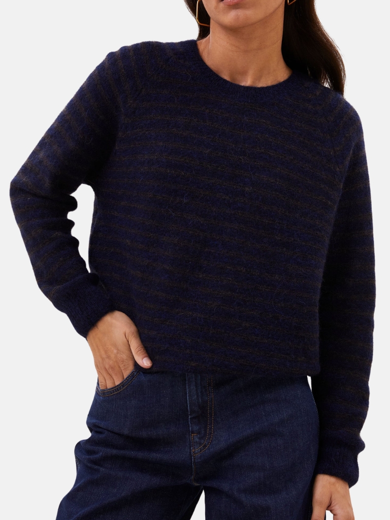 Pullover - Spila Raglan, Brown Thin Stripe